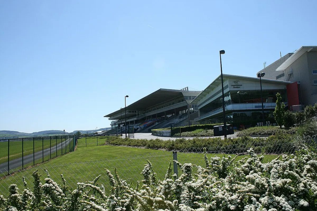 The grandstand and track at Leopardstown racecourse, Dublin